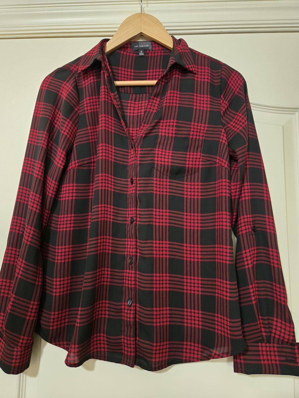 The Limited Red & Black Plaid Button Front Blouse